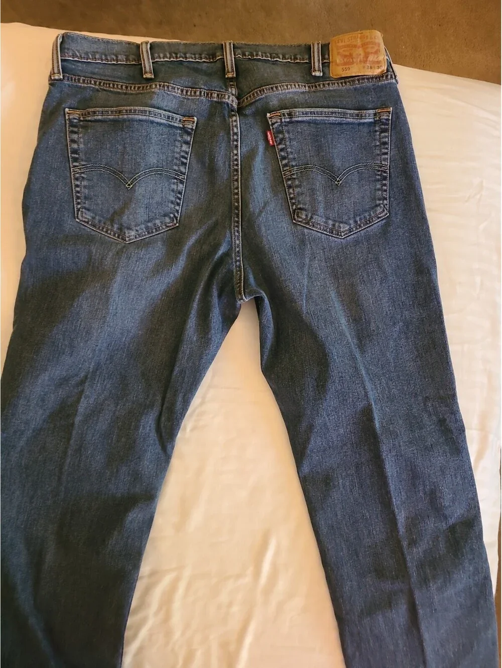 Levis 559 Jeans Mens 38x30  Relaxed Fit Straight Leg Stone Washed Blue Denim
